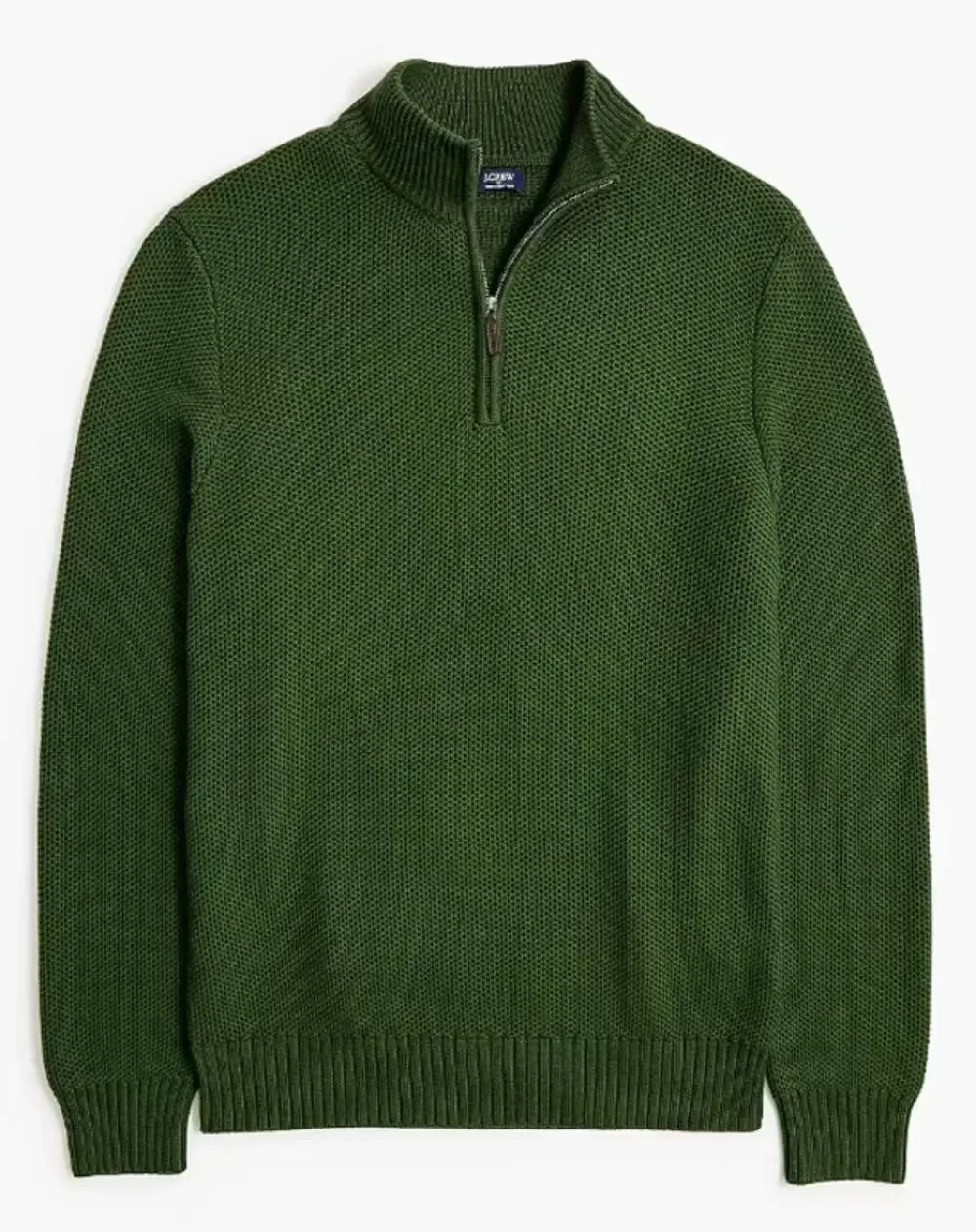 J.CREW 100% Cotton Honeycomb Waffle Knit Quarter-Zip Sweater Green Men's XL